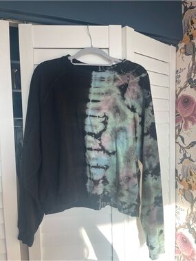 Anthropologie Black Crewneck Sweatshirt with Pastel Tie-Dye